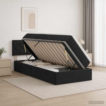 ARDEBO.de - Aufbewahrungsbett mit Kopfteil Schwarz 100 x 200 cm Samt