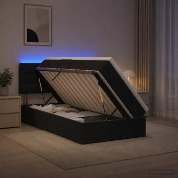ARDEBO.de - LED-Speicherbett mit Matratze Schwarz 90 x 190 cm Stoff