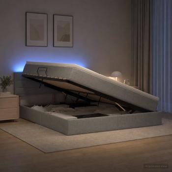 ARDEBO.de - LED-Speicherbett mit Matratze Hellgrau 140 x 200 cm Stoff