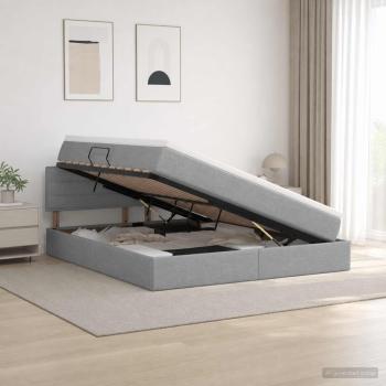 LED-Speicherbett mit Matratze Hellgrau 140 x 200 cm Stoff