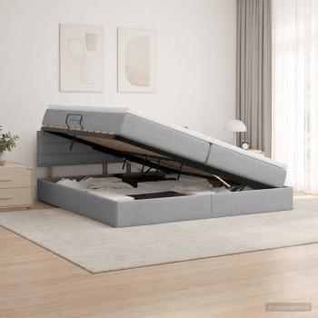 ARDEBO.de - LED-Speicherbett mit Matratze Hellgrau 200 x 200 cm Stoff