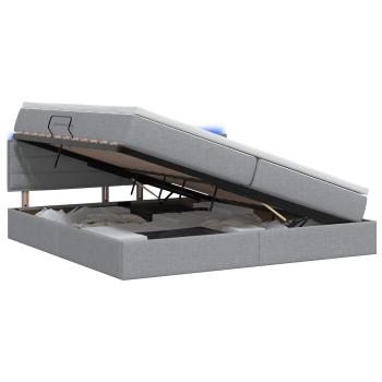 LED-Speicherbett mit Matratze Hellgrau 200 x 200 cm Stoff