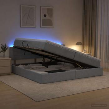 LED-Speicherbett mit Matratze Hellgrau 200 x 200 cm Stoff