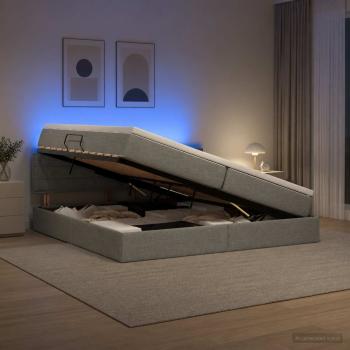 ARDEBO.de - LED-Speicherbett mit Matratze Dunkelgrau 200 x 200 cm Stoff