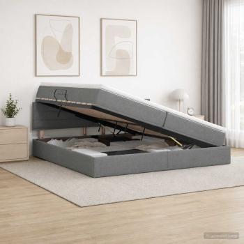 LED-Speicherbett mit Matratze Dunkelgrau 200 x 200 cm Stoff