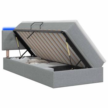 LED-Speicherbett mit Matratze Hellgrau 90 x 190 cm Stoff