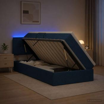 ARDEBO.de - LED-Speicherbett mit Matratze Blau 90 x 200 cm Stoff