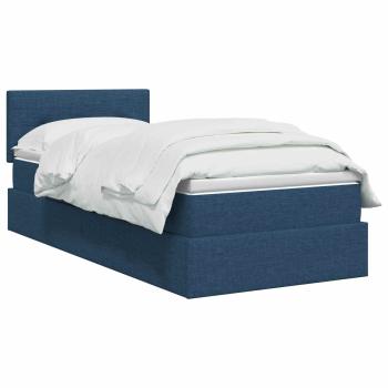 LED-Speicherbett mit Matratze Blau 90 x 200 cm Stoff