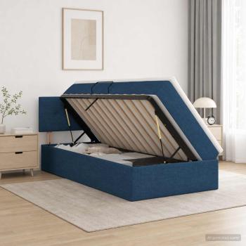 LED-Speicherbett mit Matratze Blau 90 x 200 cm Stoff