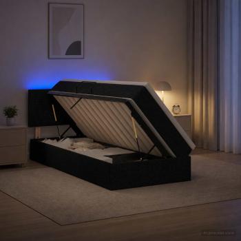 LED-Speicherbett mit Matratze Schwarz 100 x 200 cm Stoff