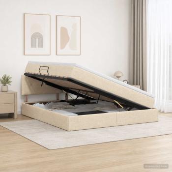 LED-Speicherbett mit Matratze Creme 140 x 200 cm Stoff