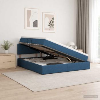ARDEBO.de - LED-Speicherbett mit Matratze Blau 140 x 200 cm Stoff