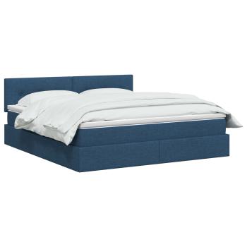 LED-Speicherbett mit Matratze Blau 140 x 200 cm Stoff