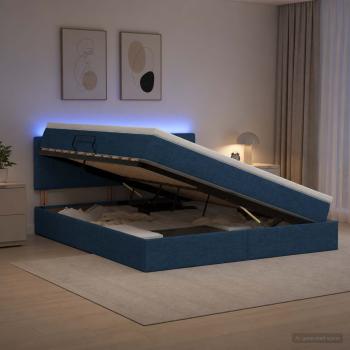 LED-Speicherbett mit Matratze Blau 140 x 200 cm Stoff