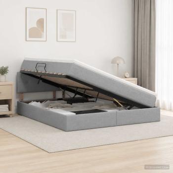 LED-Speicherbett mit Matratze Hellgrau 160 x 200 cm Stoff