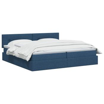 LED-Speicherbett mit Matratze Blau 200 x 200 cm Stoff