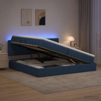 LED-Speicherbett mit Matratze Blau 200 x 200 cm Stoff