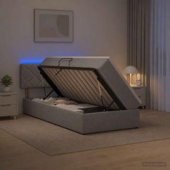 ARDEBO.de - LED-Speicherbett mit Matratze Hellgrau 90 x 190 cm Stoff