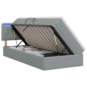 LED-Speicherbett mit Matratze Hellgrau 90 x 190 cm Stoff