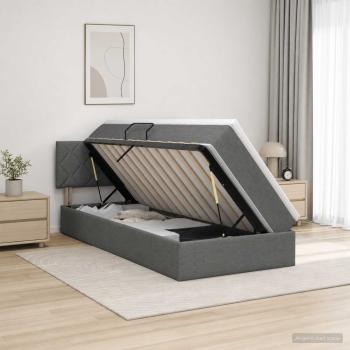 ARDEBO.de - LED-Speicherbett mit Matratze Dunkelgrau 100 x 200 cm Stoff