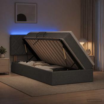 LED-Speicherbett mit Matratze Dunkelgrau 100 x 200 cm Stoff
