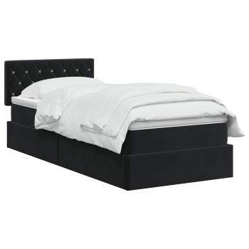 LED-Speicherbett mit Matratze Schwarz 90 x 190 cm Samt