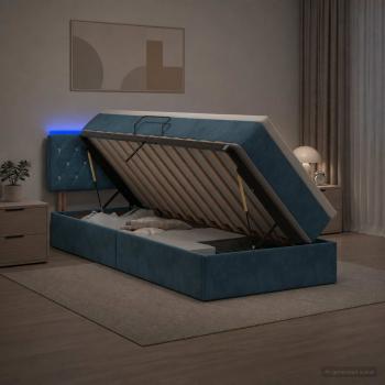 LED-Speicherbett mit Matratze Dunkelblau 100 x 200 cm Samt