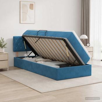 LED-Speicherbett mit Matratze Dunkelblau 100 x 200 cm Samt