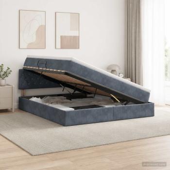 LED-Speicherbett mit Matratze Dunkelgrau 160 x 200 cm Samt