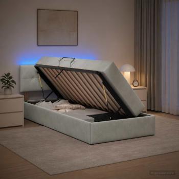 ARDEBO.de - LED-Speicherbett mit Matratze Hellgrau 90 x 190 cm Samt