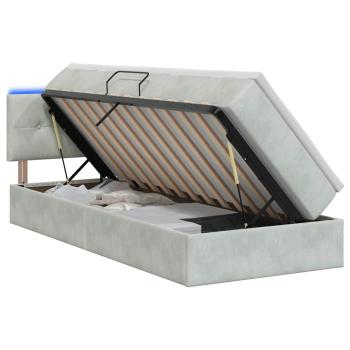 LED-Speicherbett mit Matratze Hellgrau 90 x 190 cm Samt