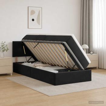 LED-Speicherbett mit Matratze Schwarz 90 x 190 cm Samt