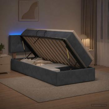 LED-Speicherbett mit Matratze Dunkelgrau 90 x 200 cm Samt