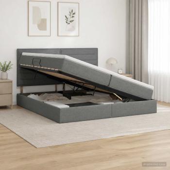 ARDEBO.de - Aufbewahrungsbett mit Matratze Dunkelgrau 200 x 200 cm Stoff