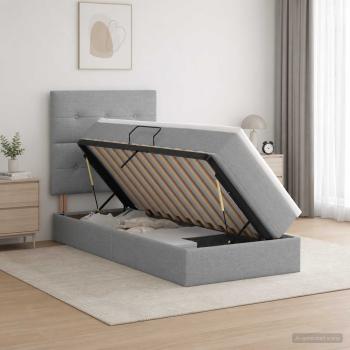 ARDEBO.de - Aufbewahrungsbett mit Matratze Hellgrau 90 x 190 cm Stoff