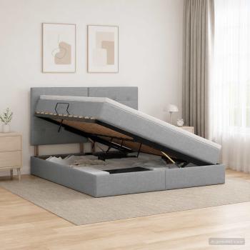ARDEBO.de - Aufbewahrungsbett mit Matratze Hellgrau 140 x 190 cm Stoff