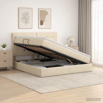 ARDEBO.de - Aufbewahrungsbett mit Matratze Creme 140 x 200 cm Stoff