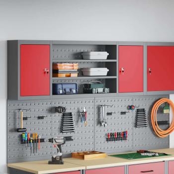 ARDEBO.de - Werkzeugschrank mit Regal Rot und Grau 150 x 20 x 55 cm Stahl
