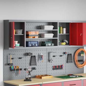 Werkzeugschrank mit Regal Rot und Grau 150 x 20 x 55 cm Stahl