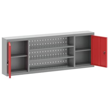 Werkzeugschrank mit Regal Rot und Grau 150 x 20 x 55 cm Stahl