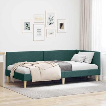 ARDEBO.de - Eckbettgestell Dunkelgrün 90 cm x 190 cm Stoff und Sperrholz
