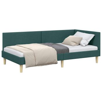 Eckbettgestell Dunkelgrün 90 cm x 190 cm Stoff und Sperrholz