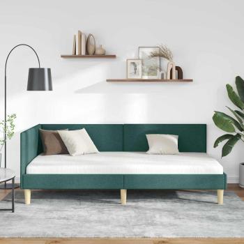 Eckbettgestell Dunkelgrün 90 cm x 190 cm Stoff und Sperrholz