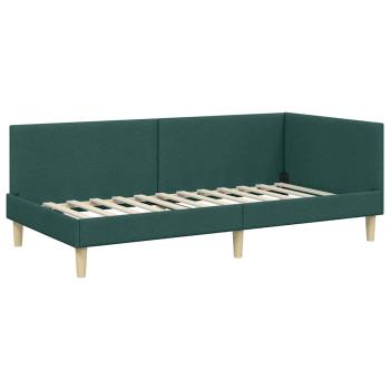 Eckbettgestell Dunkelgrün 90 cm x 190 cm Stoff und Sperrholz