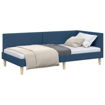 Eckbettgestell Blau 90 cm x 190 cm Stoff und Sperrholz