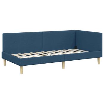 Eckbettgestell Blau 90 cm x 190 cm Stoff und Sperrholz