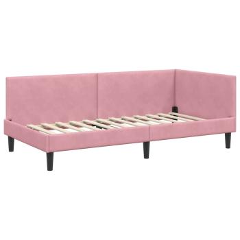 Eckbettgestell mit Kopfteil Rosa 90 cm x 200 cm Samt