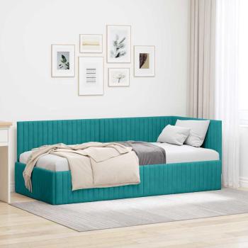 ARDEBO.de - Eckbettgestell mit Kopfteil Türkis 90 cm x 190 cm Samt