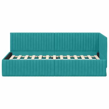 Eckbettgestell mit Kopfteil Türkis 90 cm x 190 cm Samt