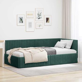 ARDEBO.de - Eckbettgestell mit Kopfteil Dunkelgrün 100 cm x 200 cm Samt